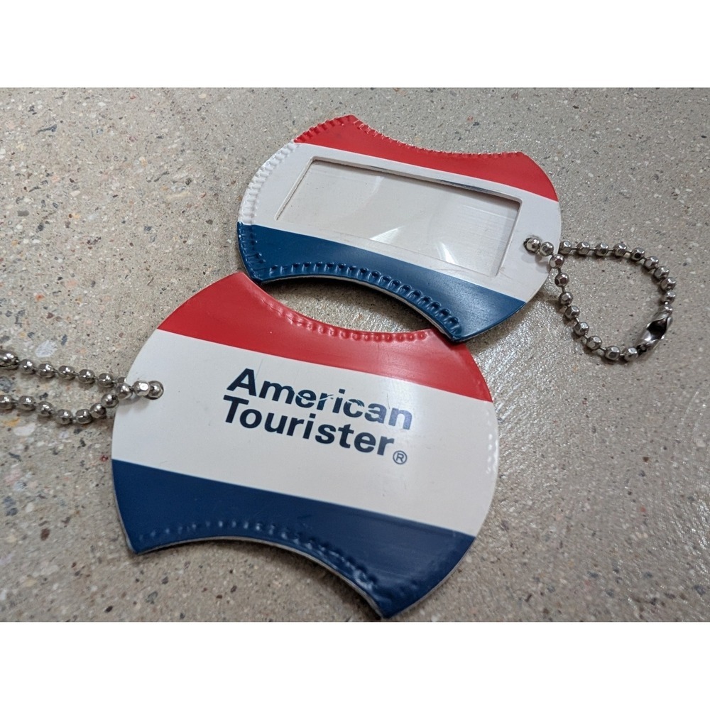 Lot 2 Vintage Classic American Tourister Luggage Tags Iconic Red White & Blue - Picture 3 of 3